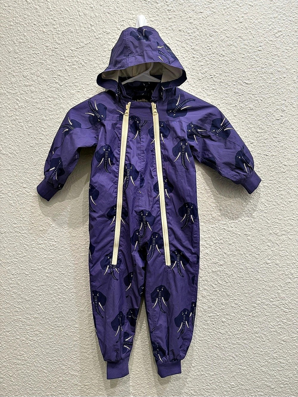 Hello, Mini Rodini loves you, Kids Purple Elephant Print Rainsuit/ Snowsuit Grea